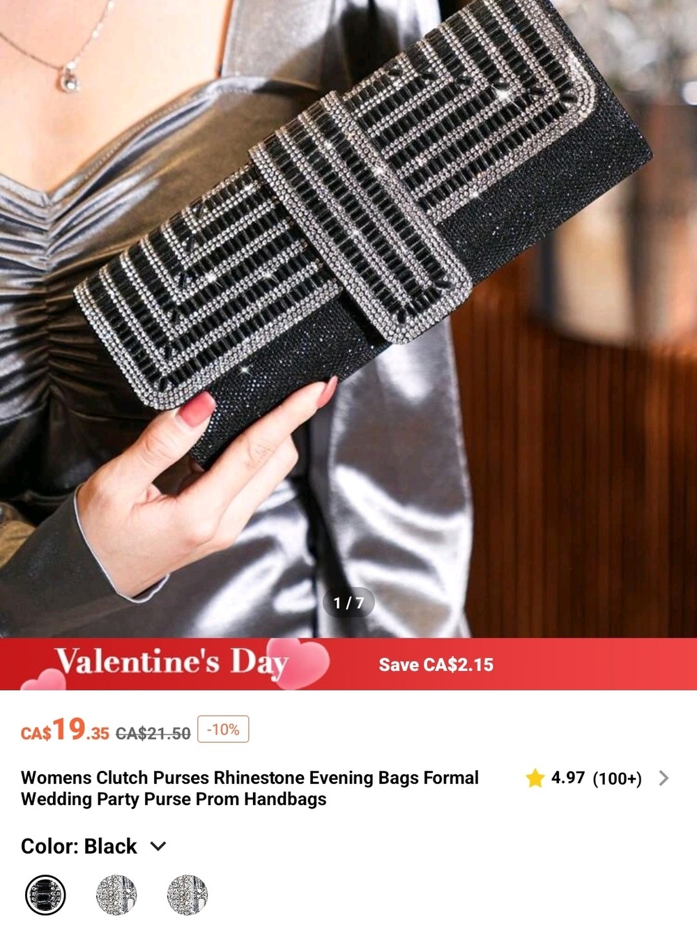SHEIN Black Rhinestone-Trim Evening Clutch